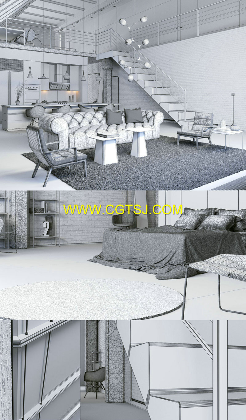 Loft阁楼室内场景3D模型的图片5