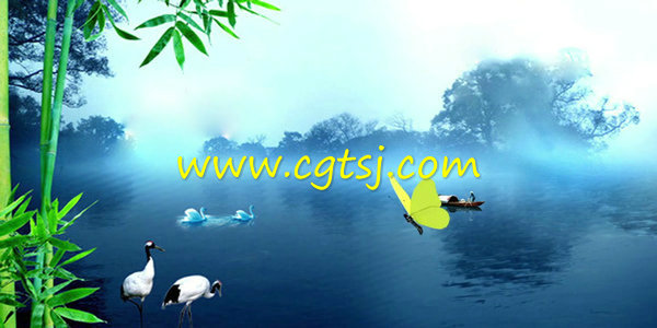 划船梦游竹海仙境荷花仙鹤高清LED大屏视频背景素材的图片2