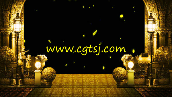 金色大气花瓣飘落路灯浪漫高端婚礼LED大屏幕高清背景视频素材的图片1
