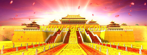 金色盛世宫殿皇宫紫禁城外盘龙壁LED大屏幕背景视频素材的图片1