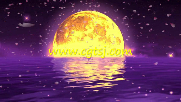 金色月亮海上升明月桃花梅花开放中秋节晚会LED背景视频素材的图片2