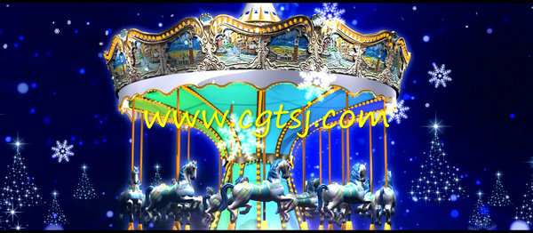 梦幻雪花卡通旋转木马晚会演艺婚礼舞台LED大屏幕背景视频素材的图片2