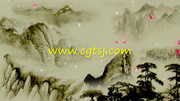 沁园春雪水墨山水花瓣雪花中国风LED大屏幕背景视频素材的图片2