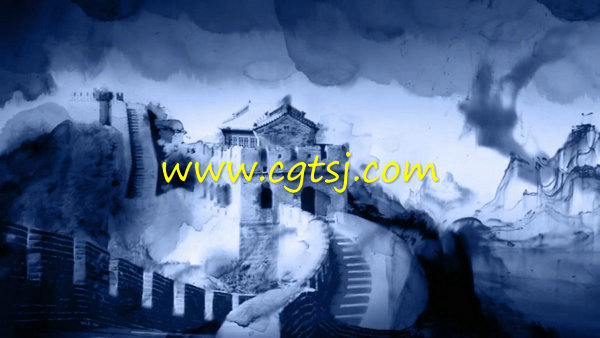 水墨中国建筑艺术长城城市风景中国风LED大屏幕背景视频素材的图片1