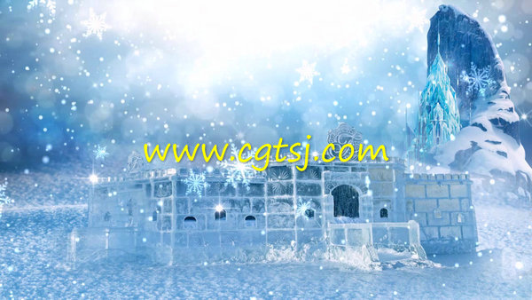 唯美冰雪世界水晶城堡雪花飘落浪漫婚礼LED背景视频素材的图片1
