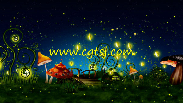 唯美萤火虫森林系星空蘑菇童话森系婚礼LED大屏幕视频背景素材的图片1