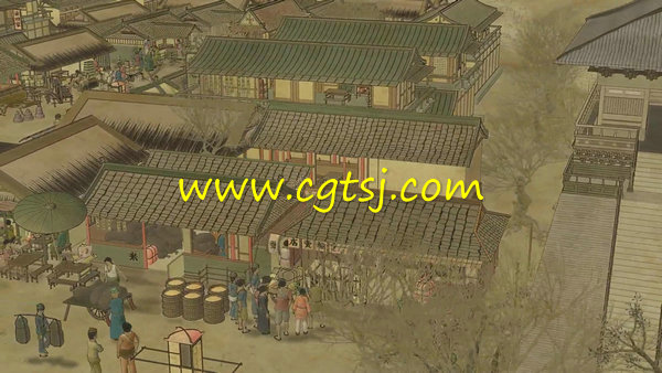 中国古典清明上河图中国风动画高清LED大屏幕背景视频素材的图片1