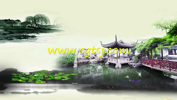水墨荷塘中国风江南山水风情LED背景视频素材的图片1