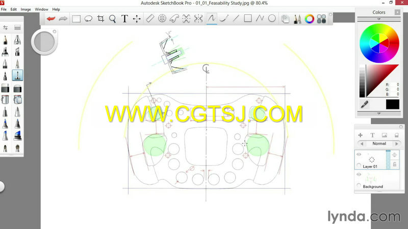 SketchBook制作F1赛车方向盘草图视频教程的图片4