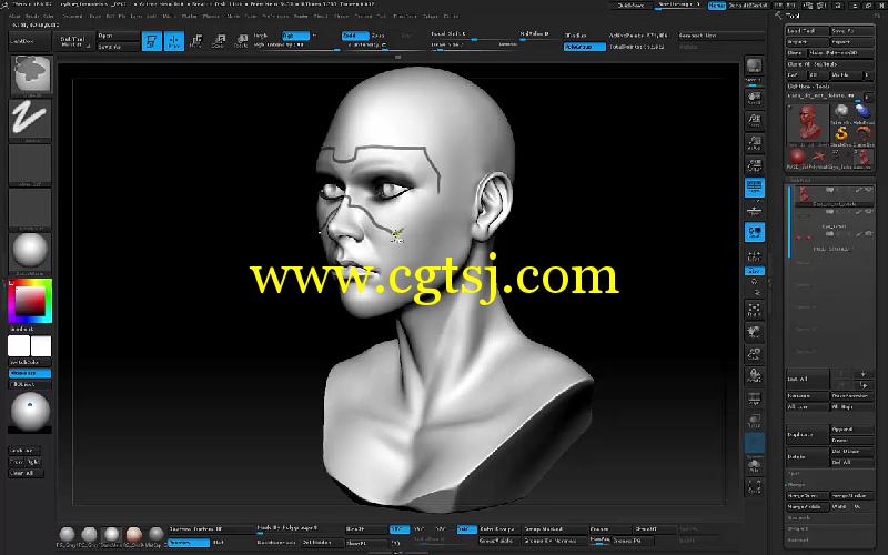 Zbrush科幻女性角色表皮雕刻视频教程的图片5
