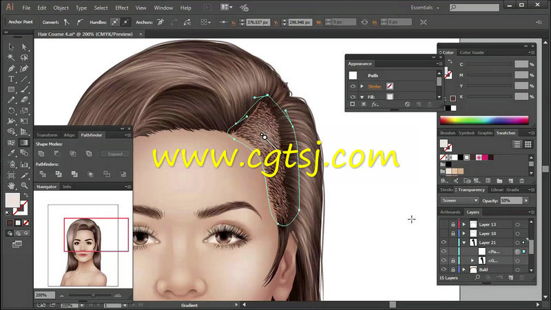 Illustrator人物头发绘制技巧视频教程的图片2
