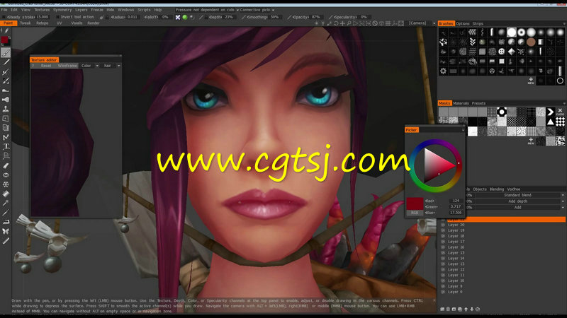 3DCoat女性游戏角色纹理绘画训练视频教程的图片3