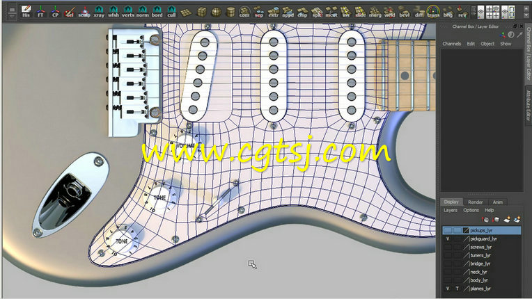 Maya电吉他超精细建模制作视频教程的图片1