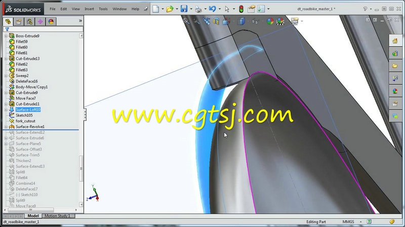 SOLIDWORKS自行车几何表面工业设计训练视频教程的图片1