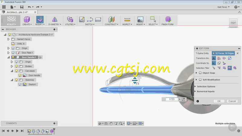 Fusion 360门把手实例制作训练视频教程的图片2