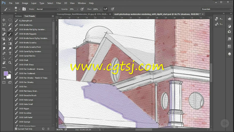 PS与Revit水彩风格建筑设计视频教程的图片1