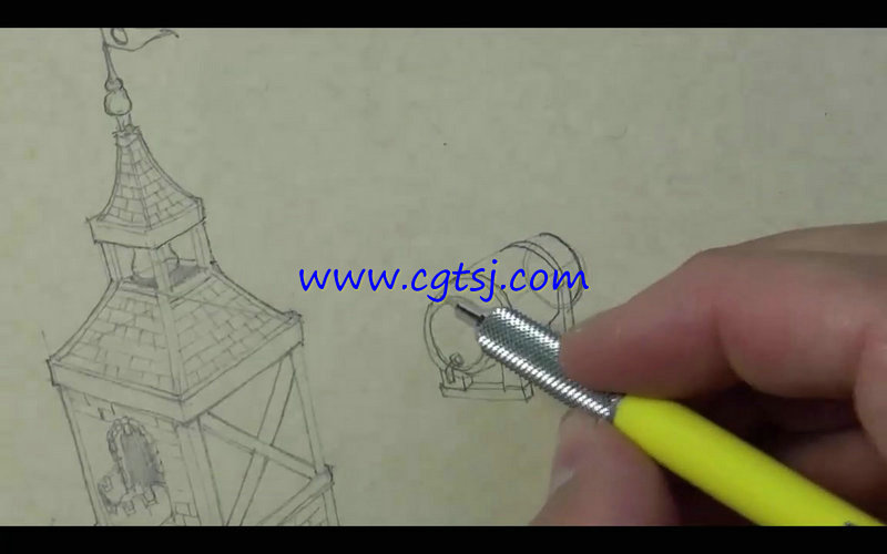 游戏建筑场景铅笔手绘实例训练视频教程的图片3