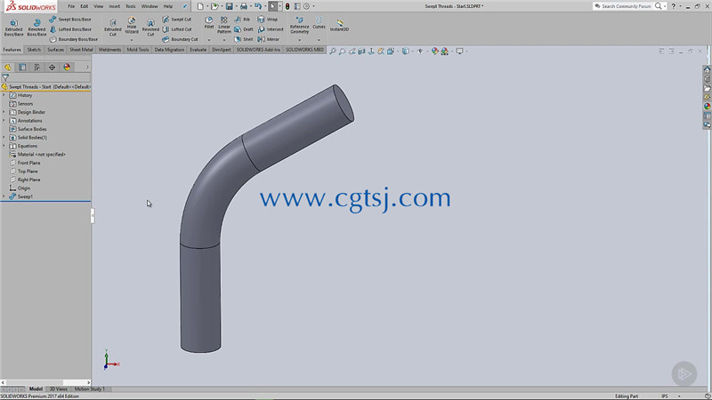 Solidworks中sweep命令零件制作技巧视频教程的图片1