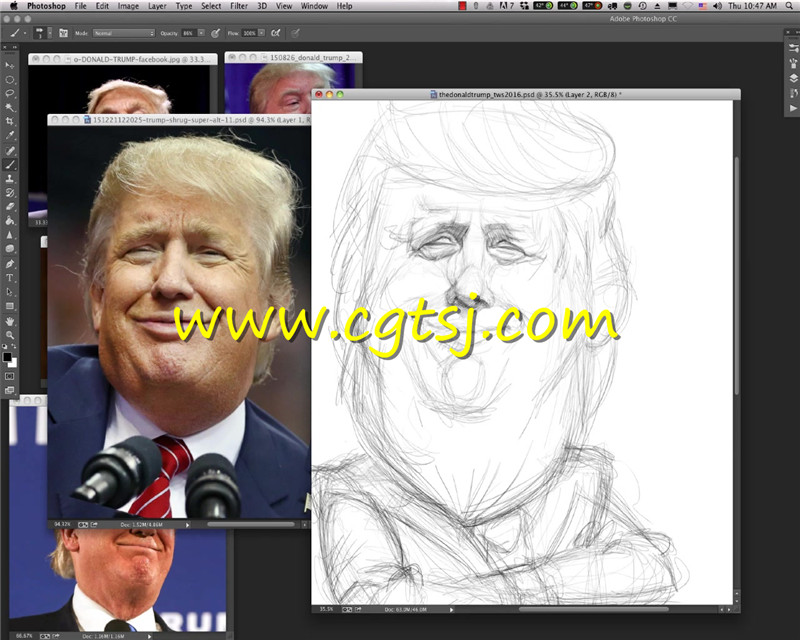 美国总统特朗普肖像绘画实例训练视频教程的图片1