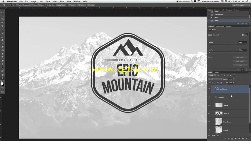 如何在Photoshop中设计史诗时髦山标志视频教程的图片3
