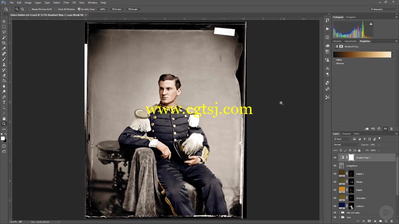PS黑白照片修复成彩色技术训练视频教程的图片3
