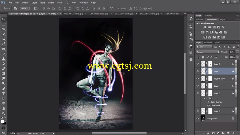 Photoshop创建烟卷须抽象的亮条纹和火球视频教程的图片3