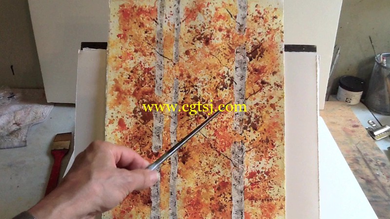 画一个秋天场景在水彩画中的简单步骤视频教程的图片3