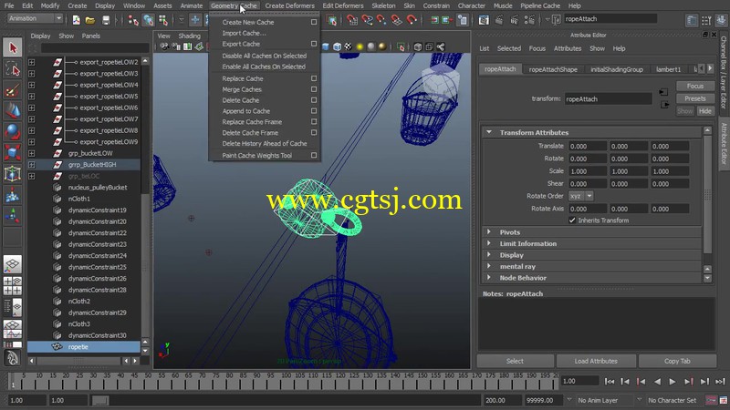 Maya布料模拟绳索创建和滑轮效果视频教程的图片2