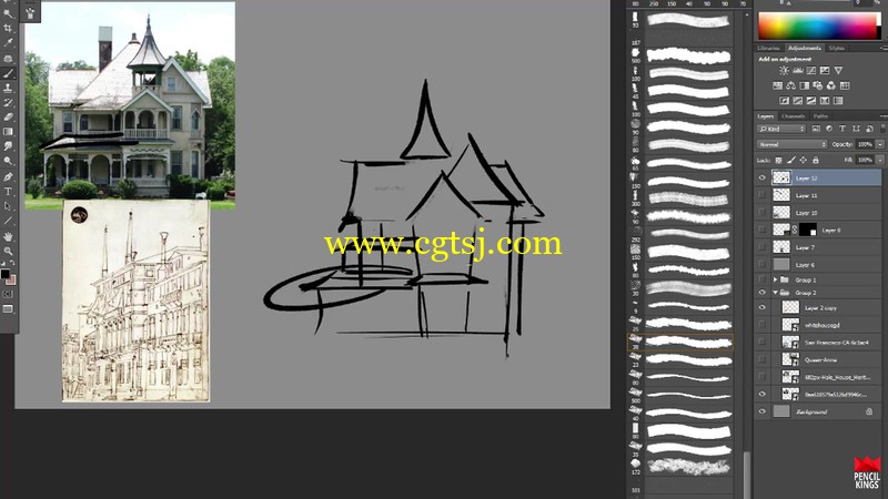 传统艺术建筑数字绘画实例训练视频教程的图片1