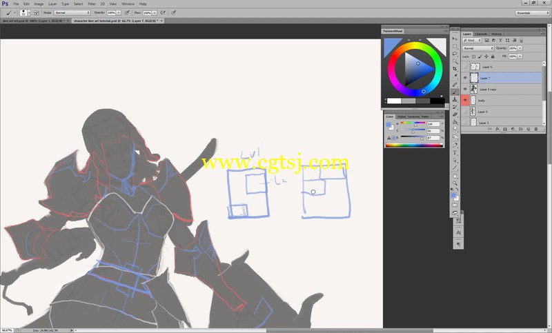 幻想女战士超精细线稿数字绘画实例训练视频教程的图片3