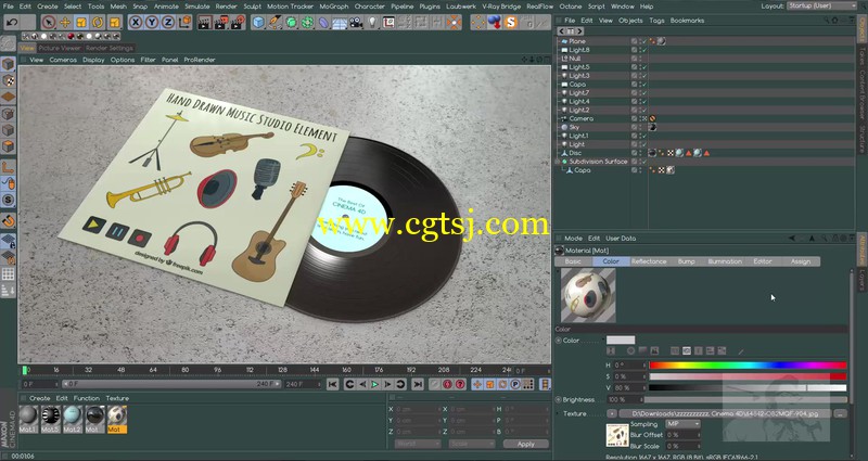 黑胶唱片建模及渲染C4D视频教程的图片2